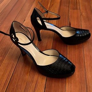 Ann Taylor Black Patterned Peep Toe Platform Shoes 9 1/2